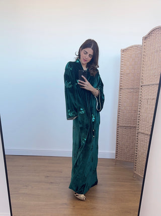 emerald velvet dress with sequin detail- fana