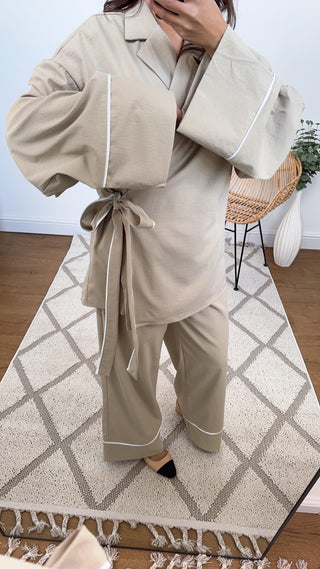 beige wrap over coord- river