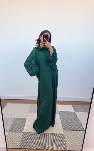 emerald ruffle neck dress - nara