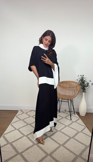 contrast colour long dress black/white - Fumi