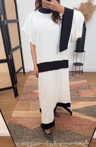 contrast colour long dress white/black - Fumi