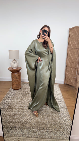 velora shimmer kaftan in olive