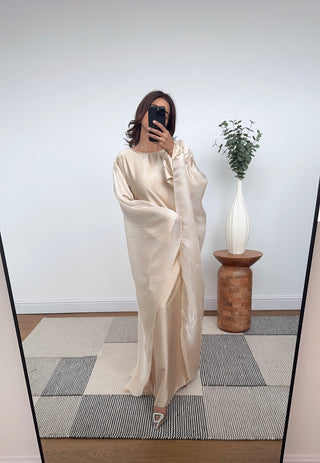 Beige kaftan with organza attached cape- sara