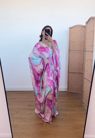 Pink/blue butterfly kaftan- Lina (upto plus)