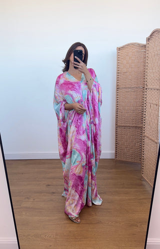 Pink/blue butterfly kaftan- Lina (upto plus)