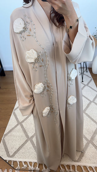 Embellished abaya with 3D flower cream - Myra