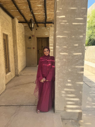 Premium diamante three piece abaya burgundy