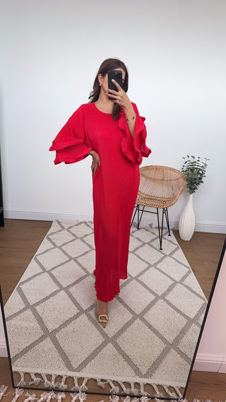 Long dress with ruffle sleeve red - Lily