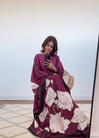 wine floral kaftan dress with belt- hani