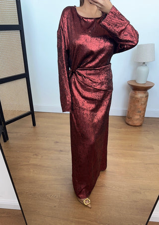 alara shimmer dress in wine