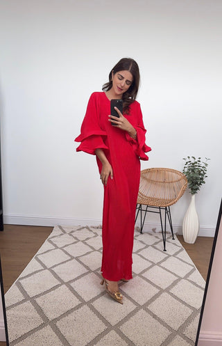 Long dress with ruffle sleeve red - Lily