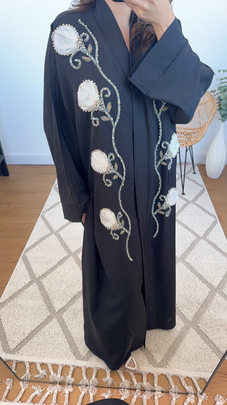 Embellished abaya with 3D flower black - Myra