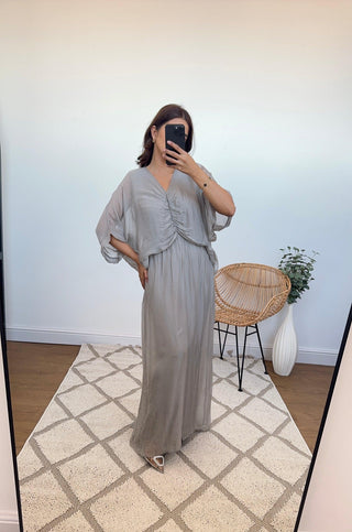 Summer silk dress in grey- dawn