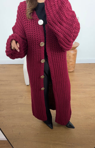 Sefa long cardigan in burgundy