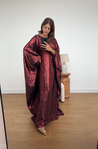 haya kaftan in shimmer wine