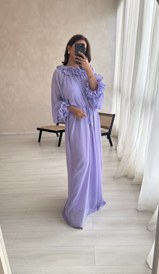 lilac ruffle neck dress - nara