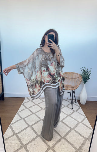 summer silk coord in mocha- vera