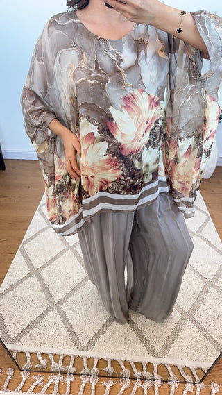 summer silk coord in mocha- vera