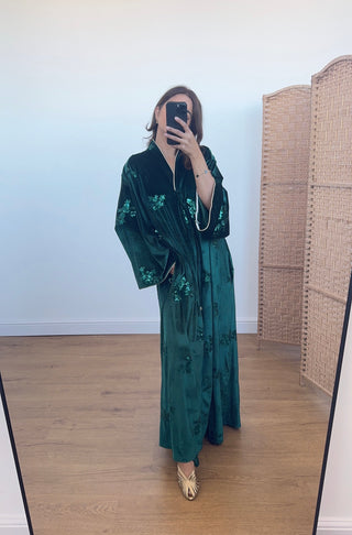 emerald velvet dress with sequin detail- fana