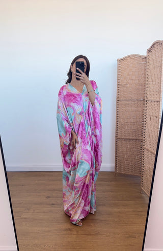 Pink/blue butterfly kaftan- Lina (upto plus)