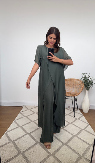 Olive silk split coord- talia