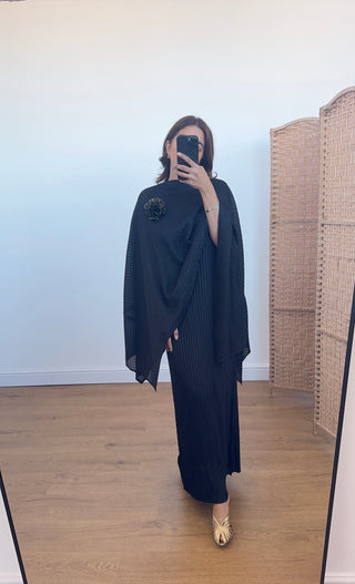 black pleated dress with cape- neha