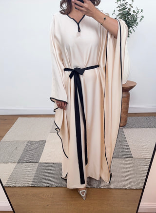 cream kaftan dress with a belt- aya