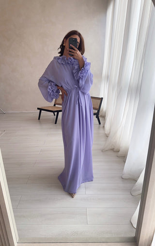 lilac ruffle neck dress - nara