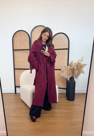 Leta Trench Coat in burgundy