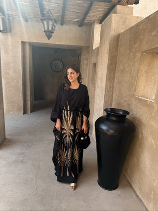 Black/gold kaftan dress with belt- amrita