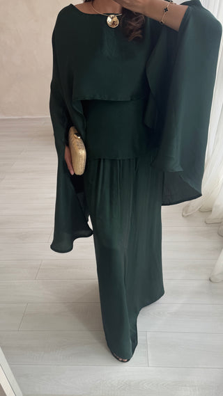 emerald Shimmer two piece set with cape and skirt - Nura