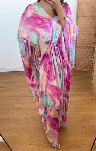 Pink/blue butterfly kaftan- Lina (upto plus)