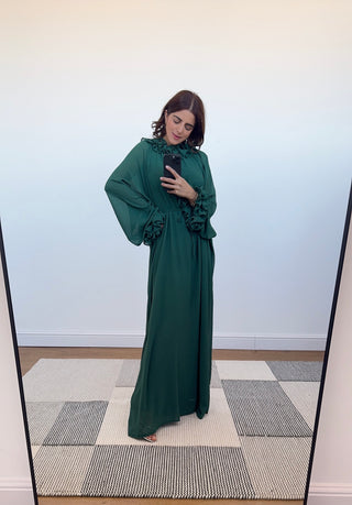 emerald ruffle neck dress - nara