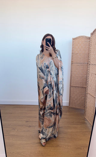 nude/grey butterfly kaftan- Lina (upto plus)