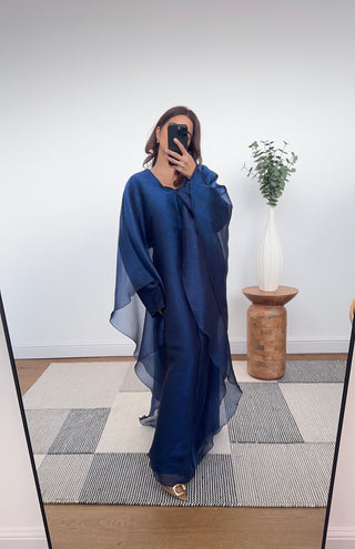 navy pleat neck kaftan- siya