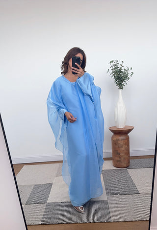 Powder blue pleat neck kaftan- siya