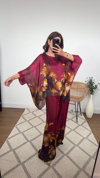 wine silk printed coord- nyla