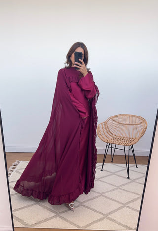 wine two piece frill cape and dress set- ridha