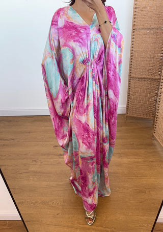 Pink/blue butterfly kaftan- Lina (upto plus)