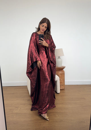 haya kaftan in shimmer wine