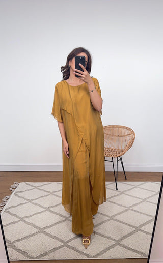 yellow silk split coord- talia