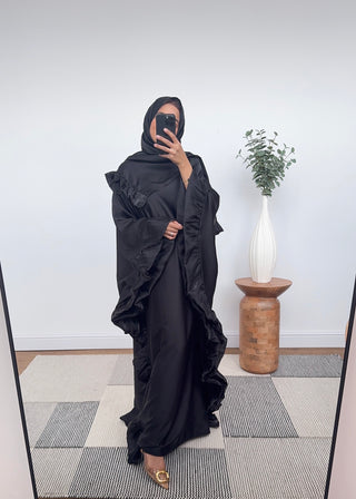 black frill kaftan with a scarf -layana