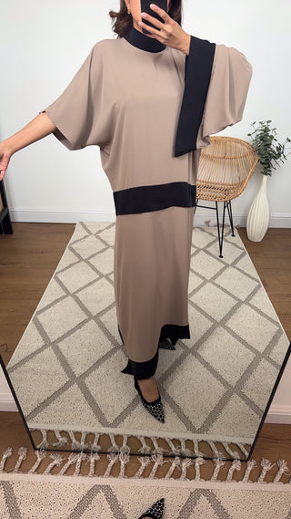 contrast colour long dress taupe/black - Fumi