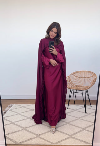 wine two piece frill cape and dress set- ridha