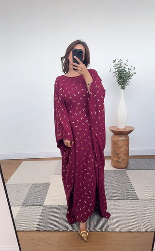 Burgundy kaftan dress with inner belt - isla