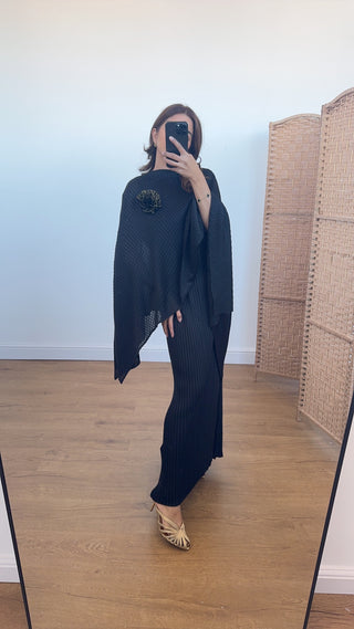 black pleated dress with cape- neha