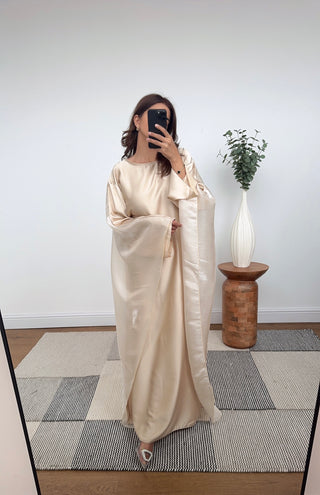 Beige kaftan with organza attached cape- sara