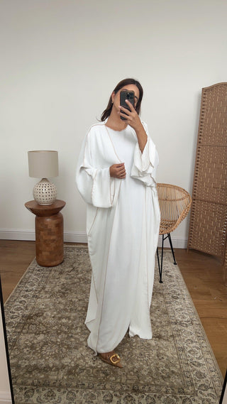 Beautiful white abaya dress with an inner slip and hijab, ideal for Eid outfits.