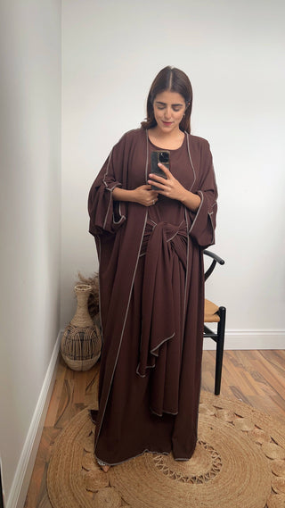 Chic coco-toned abaya dress, designed for modest Eid celebrations.